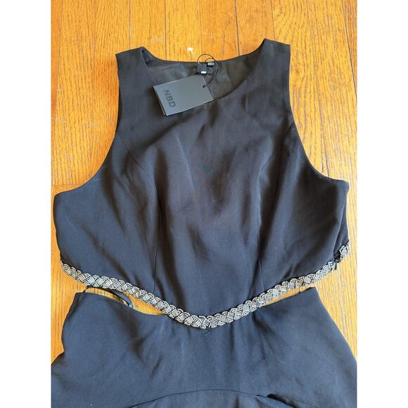 NBD Dress Womens Medium Black Cutout Waist Beaded Trim Sleeveless Lined Skater - Picture 2 of 8